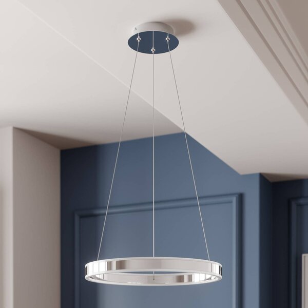 Lucande LED-es függőlámpa Lyani, Ø 50 cm, króm, fényerőszabályzóval, dimmelhető, dimmelhető, Króm / ezüst, Nappali / Étkező, fém, Modern