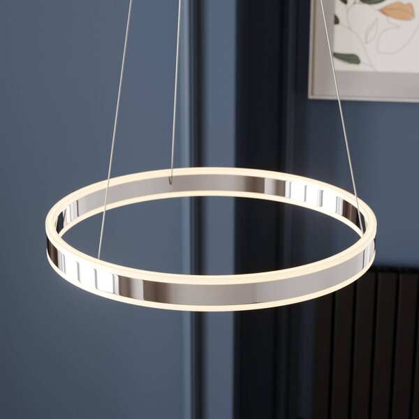 Lucande LED-es függőlámpa Lyani, Ø 50 cm, króm, fényerőszabályzóval, dimmelhető, dimmelhető, Króm / ezüst, Nappali / Étkező, fém, Modern