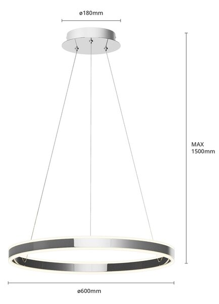 Lucande LED-es függőlámpa Lyani, Ø 60 cm, króm, fényerőszabályzóval, dimmelhető, dimmelhető, Króm / ezüst, Nappali / Étkező, fém, Modern