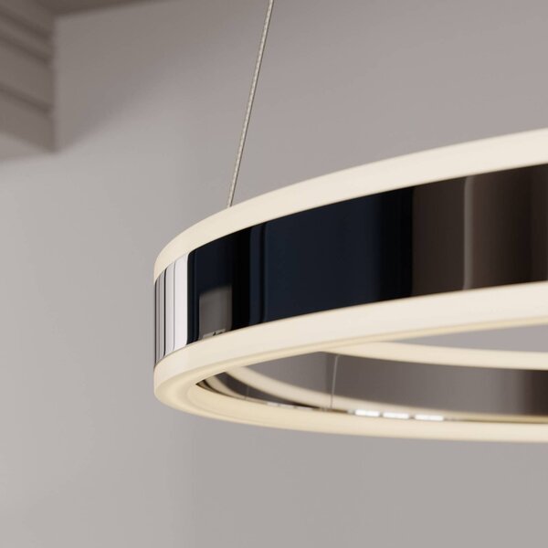 Lucande LED-es függőlámpa Lyani, Ø 50 cm, króm, fényerőszabályzóval, dimmelhető, dimmelhető, Króm / ezüst, Nappali / Étkező, fém, Modern
