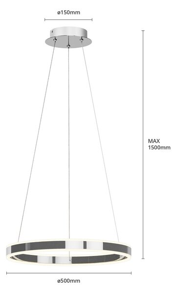 Lucande LED-es függőlámpa Lyani, Ø 50 cm, króm, fényerőszabályzóval, dimmelhető, dimmelhető, Króm / ezüst, Nappali / Étkező, fém, Modern