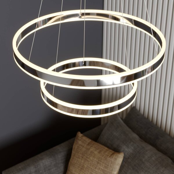 Lucande LED-es Lyani függőlámpa, 60 cm, 2 lámpás, króm, fényerőszabályzóval,, dimmelhető, Króm / ezüst, Nappali / Étkező, fém, Modern