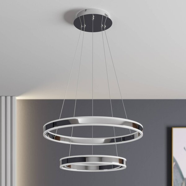 Lucande LED-es Lyani függőlámpa, 60 cm, 2 lámpás, króm, fényerőszabályzóval,, dimmelhető, Króm / ezüst, Nappali / Étkező, fém, Modern