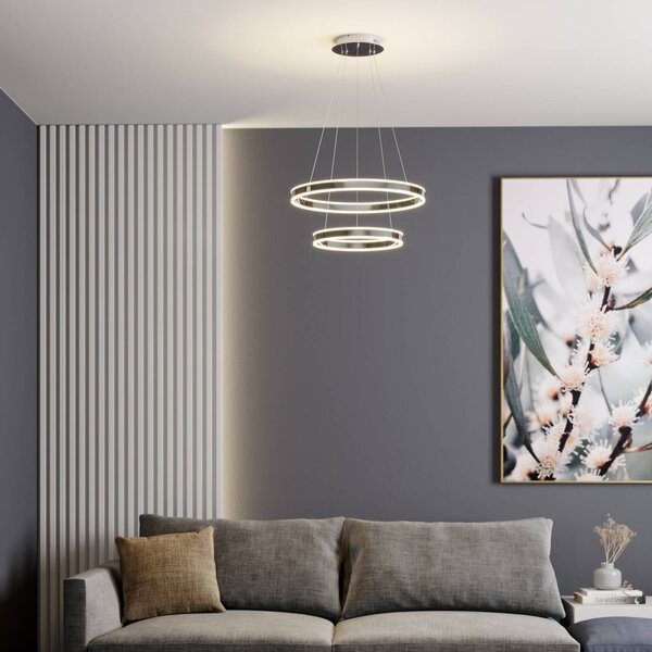Lucande LED-es Lyani függőlámpa, 60 cm, 2 lámpás, króm, fényerőszabályzóval,, dimmelhető, Króm / ezüst, Nappali / Étkező, fém, Modern