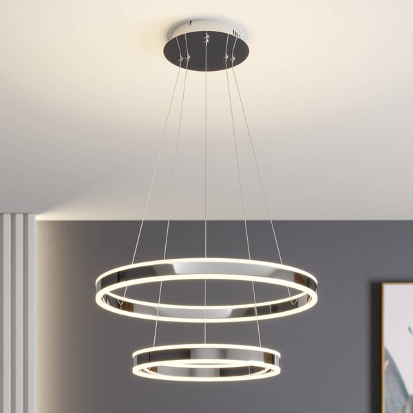 Lucande LED-es Lyani függőlámpa, 60 cm, 2 lámpás, króm, fényerőszabályzóval,, dimmelhető, Króm / ezüst, Nappali / Étkező, fém, Modern