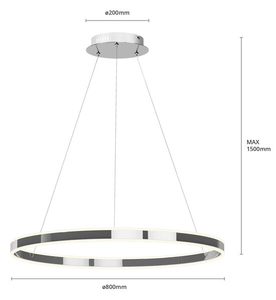 Lucande LED-es függőlámpa Lyani, 80 cm, króm, fényerőszabályzóval, dimmelhető, dimmelhető, Króm / ezüst, Nappali / Étkező, fém, Modern