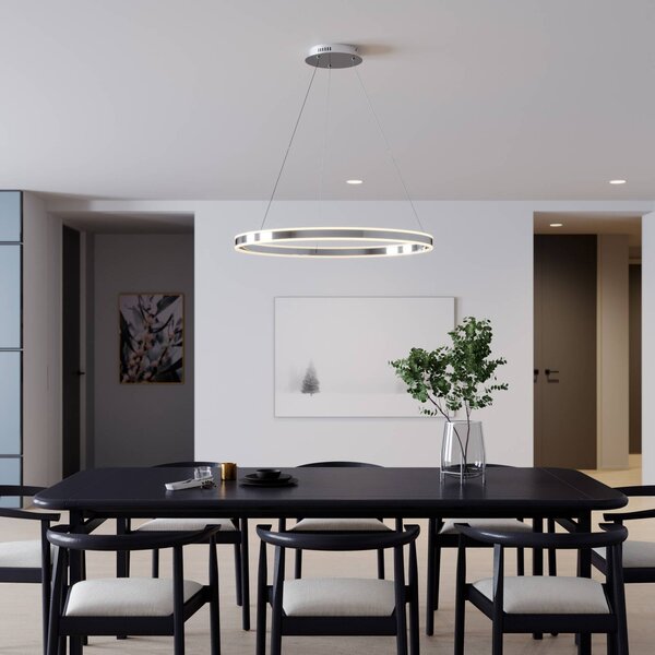 Lucande LED-es függőlámpa Lyani, 80 cm, króm, fényerőszabályzóval, dimmelhető, dimmelhető, Króm / ezüst, Nappali / Étkező, fém, Modern