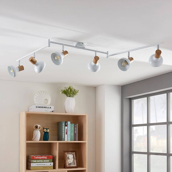 Lindby Fridolin mennyezeti spotlámpa, 160cm, 6 lámpás, fehér, fém, dimmelhető, Fehér / opál, Konyha, fém, Modern