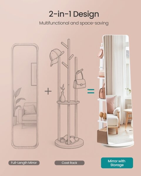 Oglinda de podea rotativa Songmics Alb 45x45x163 cm