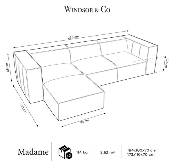 Konyakbarna bőr sarokkanapé (bal oldali) Madame – Windsor & Co Sofas