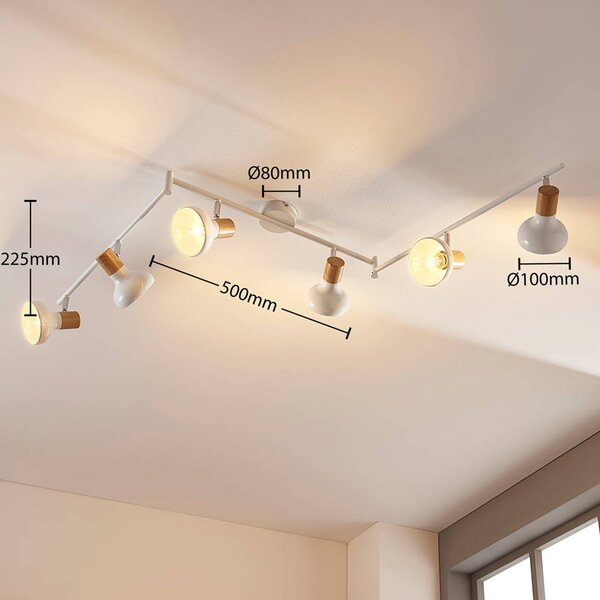 Lindby Fridolin mennyezeti spotlámpa, 160cm, 6 lámpás, fehér, fém, dimmelhető, Fehér / opál, Konyha, fém, Modern