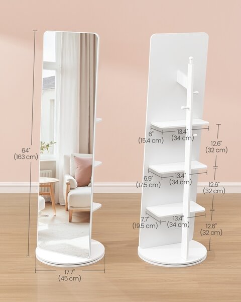 Oglinda de podea rotativa Songmics Alb 45x45x163 cm