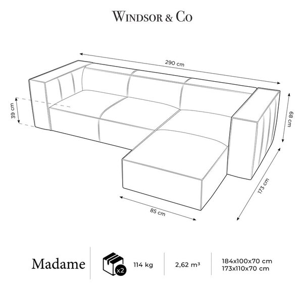 Konyakbarna bőr sarokkanapé (jobb oldali) Madame – Windsor & Co Sofas