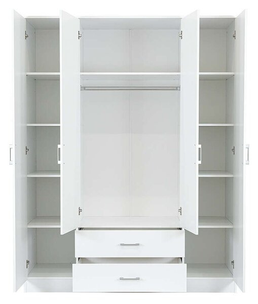 Miami Gardróbszekrény - 4 Ajtós - 160x205 cm - Fehér