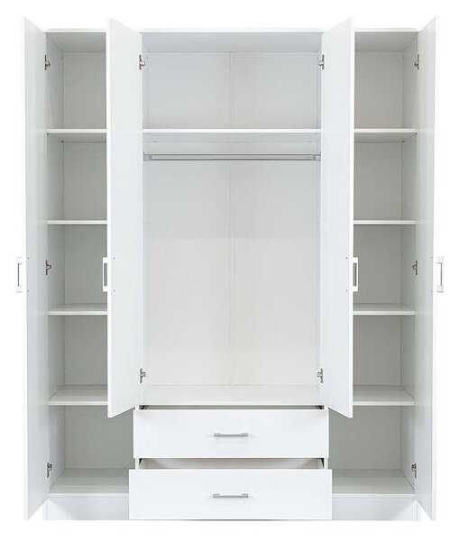 Miami Gardróbszekrény - 4 Ajtós - 160x205 cm - Fehér