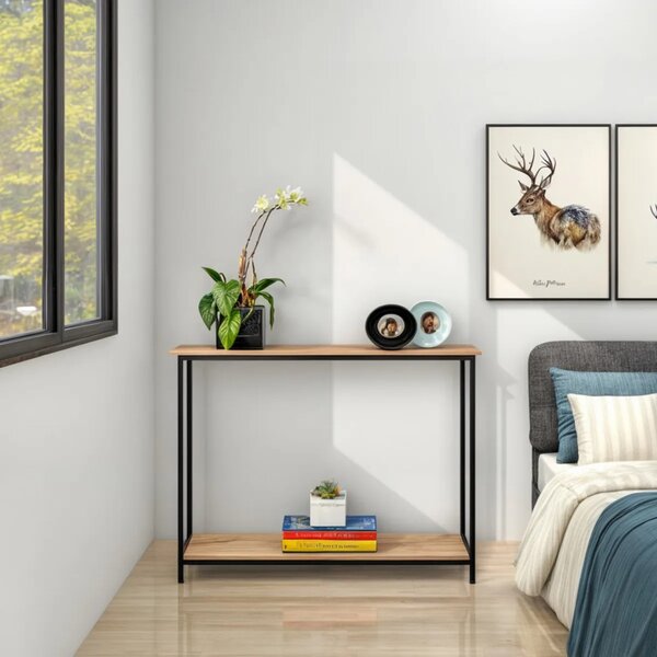 Intenso Home konzolasztal / előszobai lerakóasztal / tálalóasztal 106x35cm (Sonoma tölgy) | Masszív fém váz