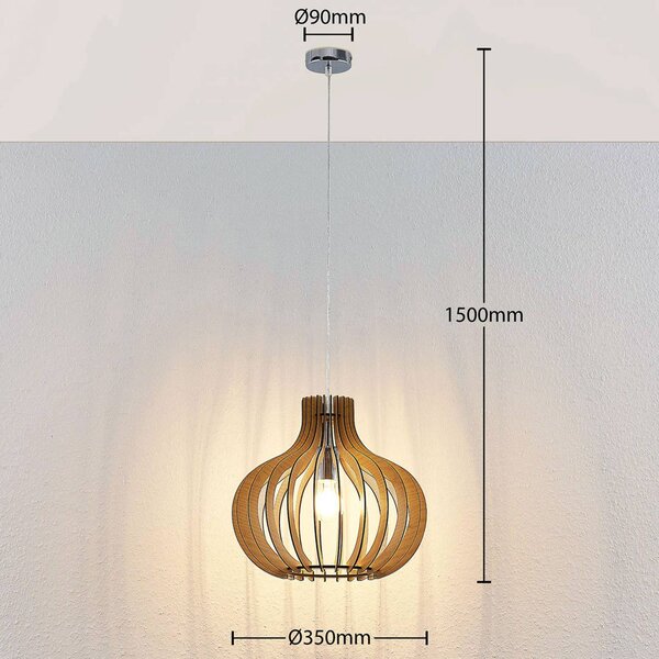 Lindby függőlámpa Sina, Ø 35 cm, fa, E27, dimmelhető, Világos fa, Nappali / Étkező, Fa, Skandináv