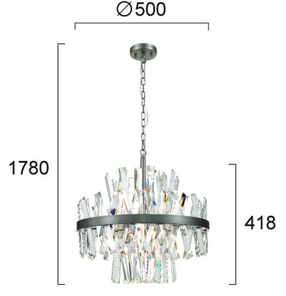 VERONICA design kristály függőlámpa, átlátszó üveg, antik ezüst vázzal
