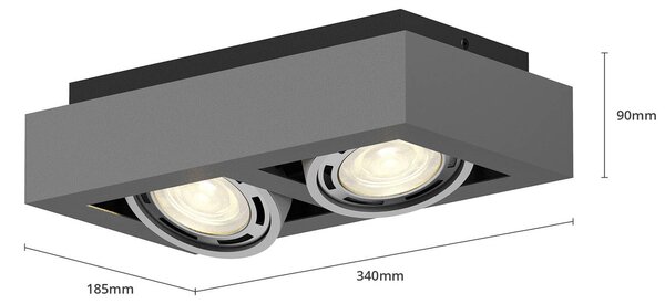 Arcchio mennyezeti spotlámpa Ronka, 34 cm, 2-lámpás, szürke, GU10, dimmelhető, Fekete, Nappali / Étkező, Alumínium, Modern
