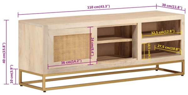 VidaXL tömör mangófa és vas TV-szekrény 110 x 30 x 40 cm