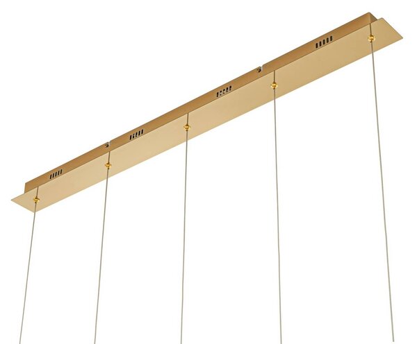 Lucande LED-es függőlámpa Hayley, 96 cm, 5 lámpás, arany, üveg, Tiszta / átlátszó, Nappali / Étkező, Üveg, Modern