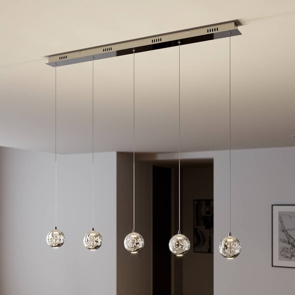 Lucande LED-es függőlámpa Hayley, 96 cm, 5 lámpás, króm, üveg, Tiszta / átlátszó, Nappali / Étkező, Üveg, Modern