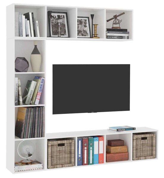 VidaXL 3-részes fehér könyv-/TV-szekrényszett 180 x 30 x 180 cm