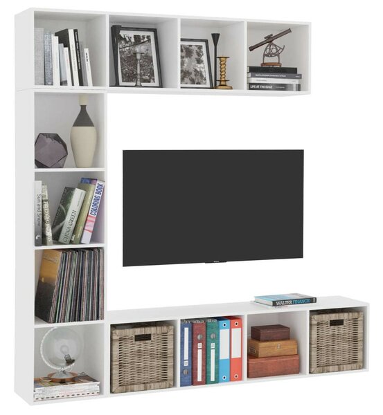 VidaXL 3-részes fehér könyv-/TV-szekrényszett 180 x 30 x 180 cm