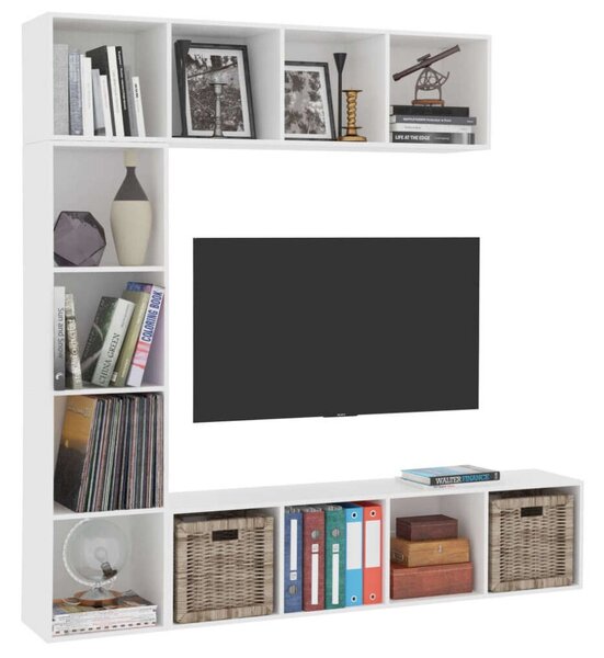 VidaXL 3-részes fehér könyv-/TV-szekrényszett 180 x 30 x 180 cm