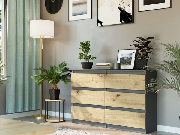 Komód 6 fiókos 120 cm R120 - antracit - artisan tölgy