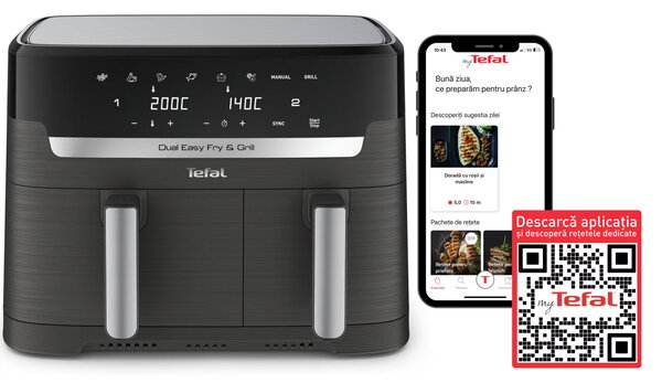 Tefal EY905B10 Dual Easy Fry & Grill Forrólevegős sütő 2700W, Fekete