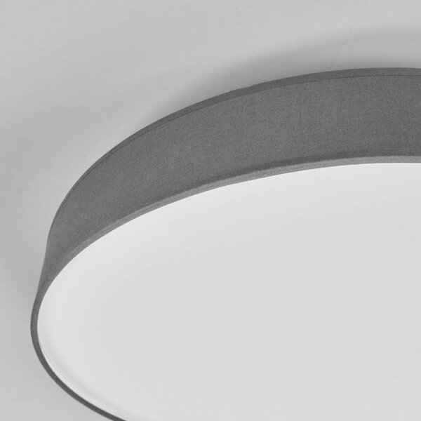 Lindby LED mennyezeti lámpa Saira, Ø 50 cm, szürke, textil, Alu / szürke / cink, Nappali / Étkező, Textil / szövet / selyem, Modern