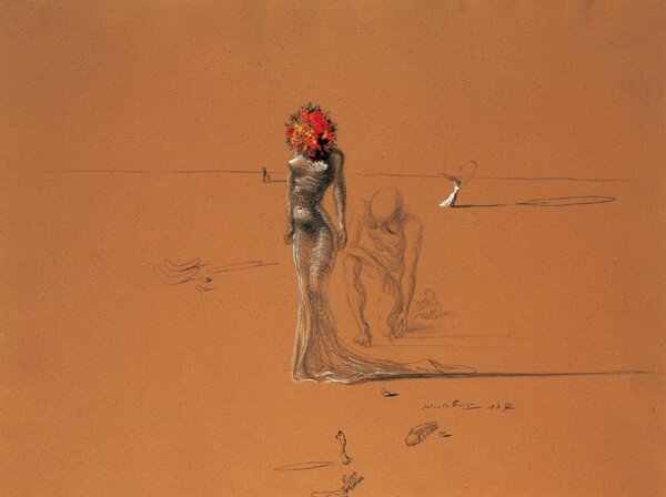 Művészeti nyomat Female Figure with Head of Flowers, 1937, Salvador Dalí, (30 x 24 cm)