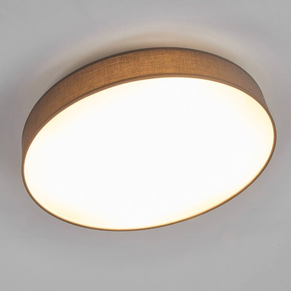 Lindby LED mennyezeti lámpa Saira, Ø 50 cm, szürke, textil, Alu / szürke / cink, Nappali / Étkező, Textil / szövet / selyem, Modern