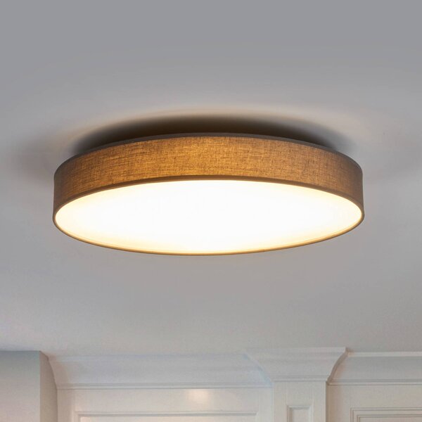 Lindby LED mennyezeti lámpa Saira, Ø 50 cm, szürke, textil, Alu / szürke / cink, Nappali / Étkező, Textil / szövet / selyem, Modern
