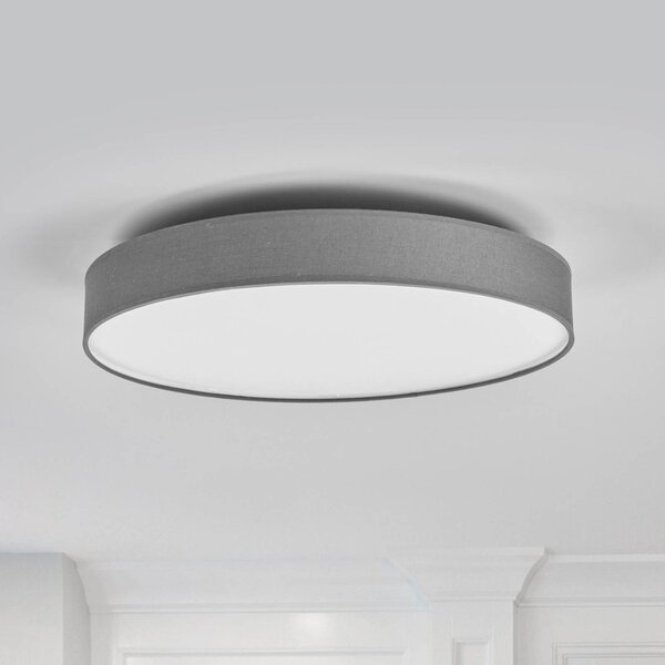 Lindby LED mennyezeti lámpa Saira, Ø 50 cm, szürke, textil, Alu / szürke / cink, Nappali / Étkező, Textil / szövet / selyem, Modern