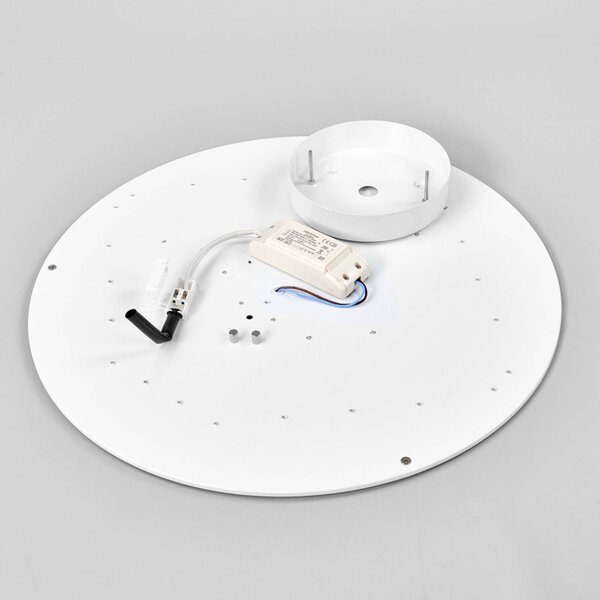 Lindby LED mennyezeti lámpa Saira, Ø 50 cm, fehér, textil, Fehér / opál, Nappali / Étkező, Textil / szövet / selyem, Modern