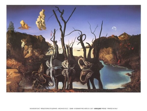 Swans Reflecting Elephants, 1937 Festmény reprodukció, Salvador Dalí, (80 x 60 cm)