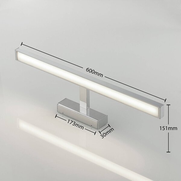 Lindby LED tükörvilágítás Jukka, 60 cm, króm, fém, IP44, Króm / ezüst, Fürdőszoba, Alumínium, Modern