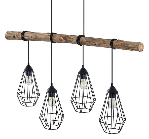 Lindby függőlámpa Eldarion, 116 cm, 4-lámpás, fa, E27, dimmelhető, Világos fa, Nappali / Étkező, fém, Vidéki otthon / Rusztikus