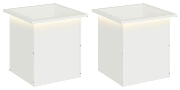 Led-es kerti virágláda 2 db Fehér 40 x 40 x 40 cm Acél