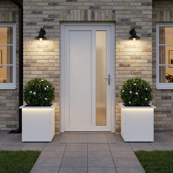 Led-es kerti virágláda 2 db Fehér 40 x 40 x 40 cm Acél