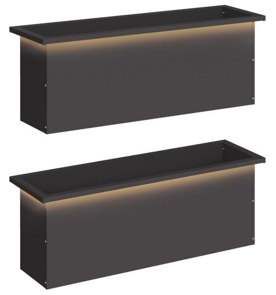 Led-es kerti virágláda 2 db Fekete 30 x 100 x 30 cm Acél