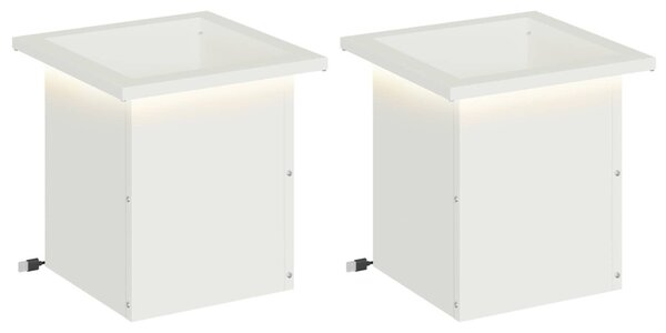 Led-es kerti virágláda 2 db Fehér 30 x 30 x 30 cm Acél