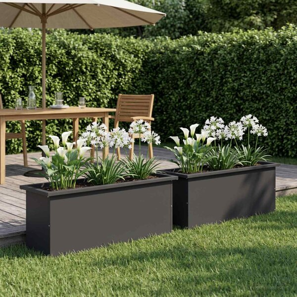 Led-es kerti virágláda 2 db Fekete 30 x 100 x 30 cm Acél
