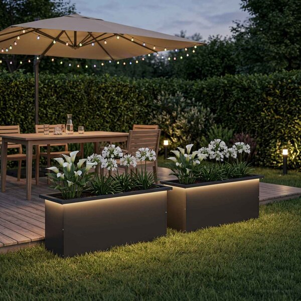 Led-es kerti virágláda 2 db Fekete 30 x 100 x 30 cm Acél