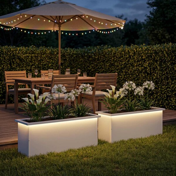 Led-es kerti virágláda 2 db Fehér 30 x 100 x 30 cm Acél