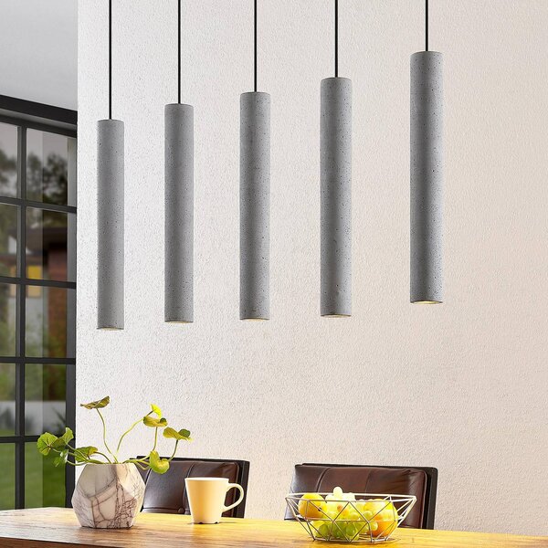 Lindby függőlámpa Concretto, 100 cm, szürke, 5 lámpa, beton, dimmelhető, Alu / szürke / cink, Nappali / Étkező, Beton, Modern