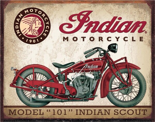 Fém tábla INDIAN MOTORCYCLES - Scout Model 106, (40 x 31.5 cm)