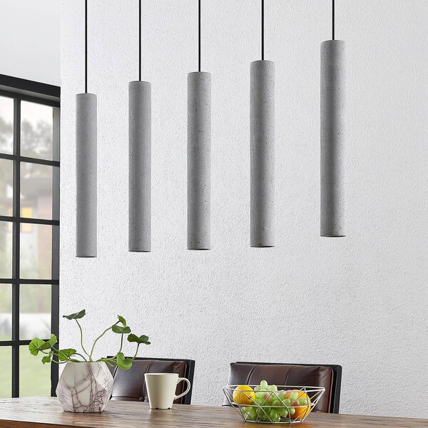 Lindby függőlámpa Concretto, 100 cm, szürke, 5 lámpa, beton, dimmelhető, Alu / szürke / cink, Nappali / Étkező, Beton, Modern